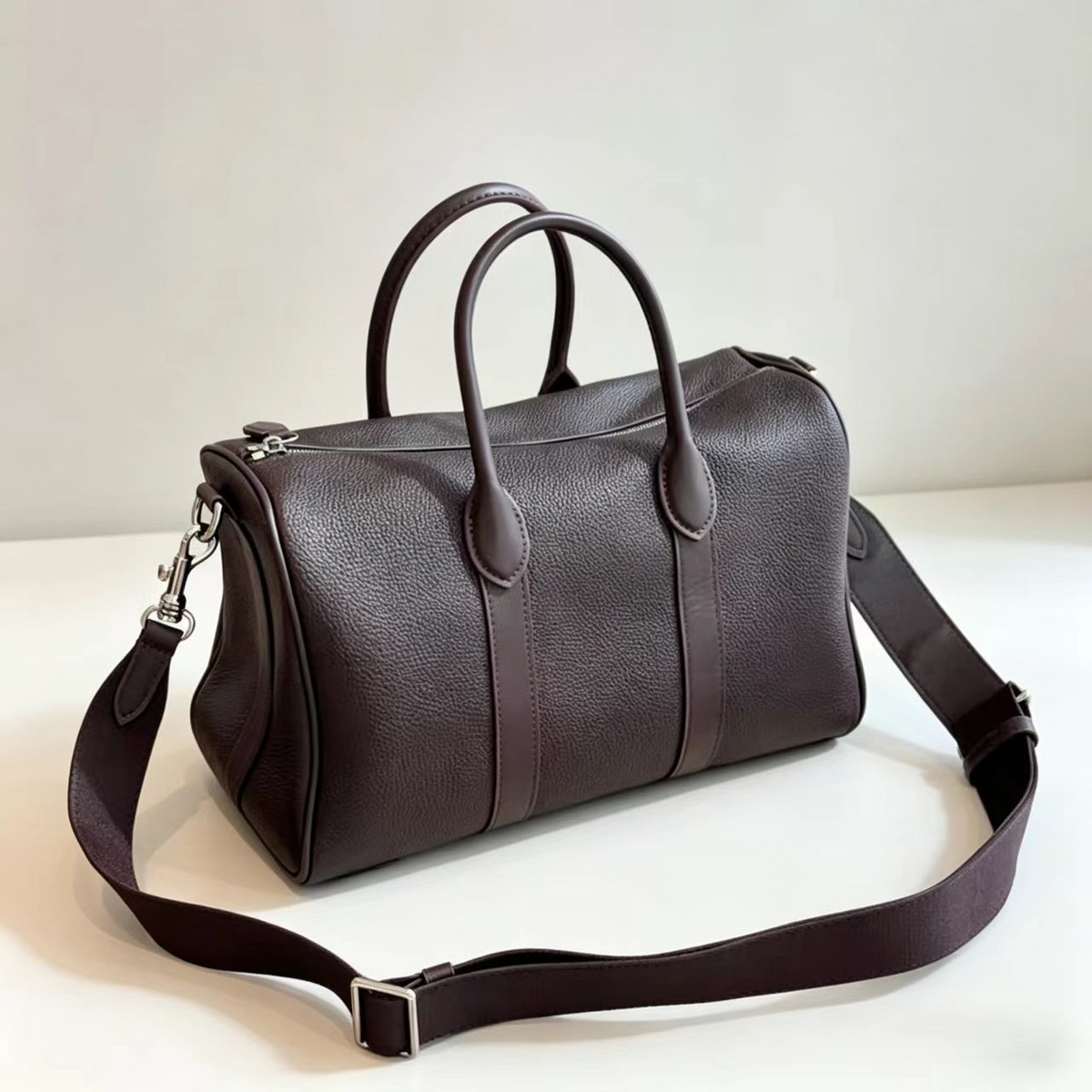 Top Grain Leather Boston Pillow Bag | Large Capacity Casual Travel Genuine Leather Crossbody & Shoulder Bag