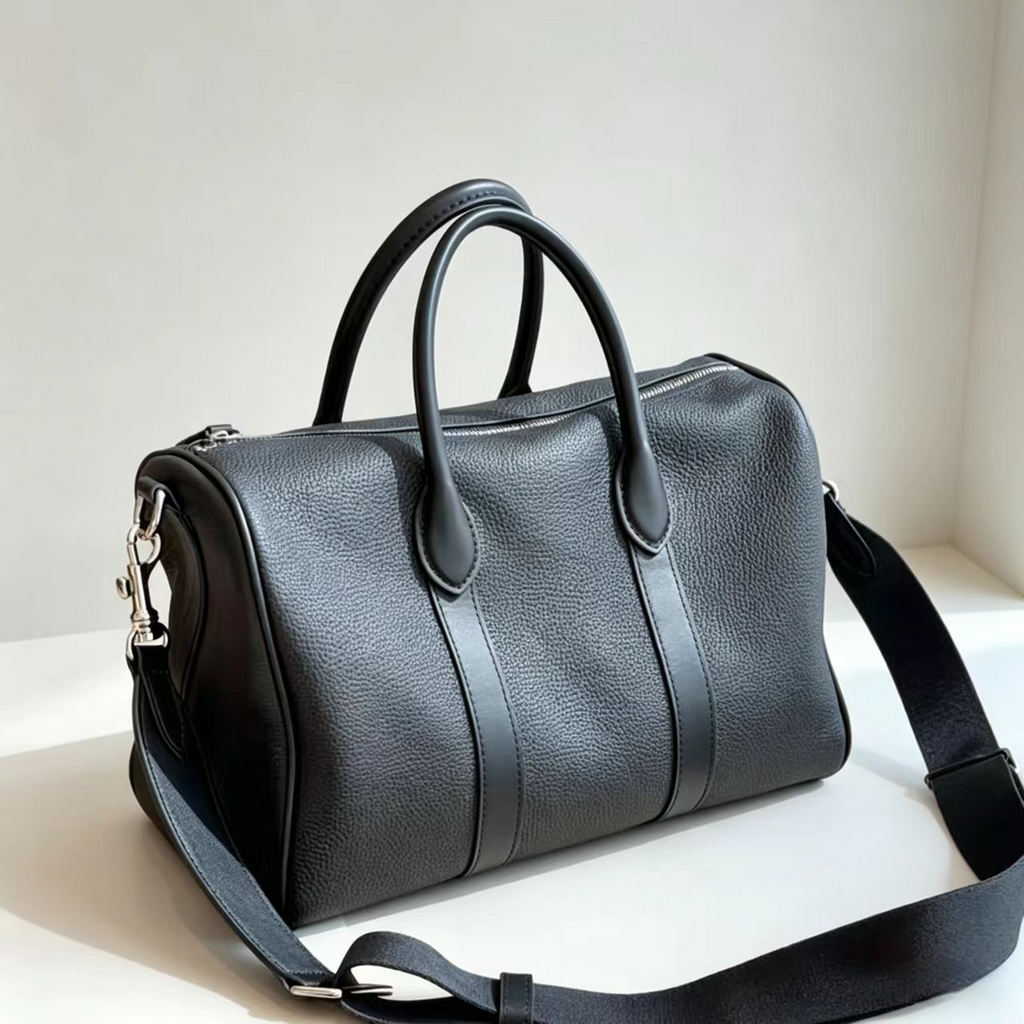 Top Grain Leather Boston Pillow Bag | Large Capacity Casual Travel Genuine Leather Crossbody & Shoulder Bag