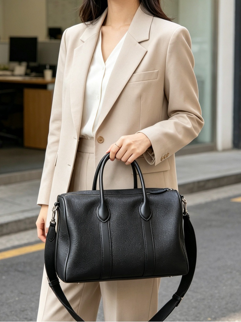 Top Grain Leather Boston Pillow Bag | Large Capacity Casual Travel Genuine Leather Crossbody & Shoulder Bag