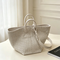 Sheepskin Woven Tote Bag, Supple‑Leather French‑Inspired Vacation‑Style Bucket Bag, Genuine‑Leather Wing Shoulder Bag