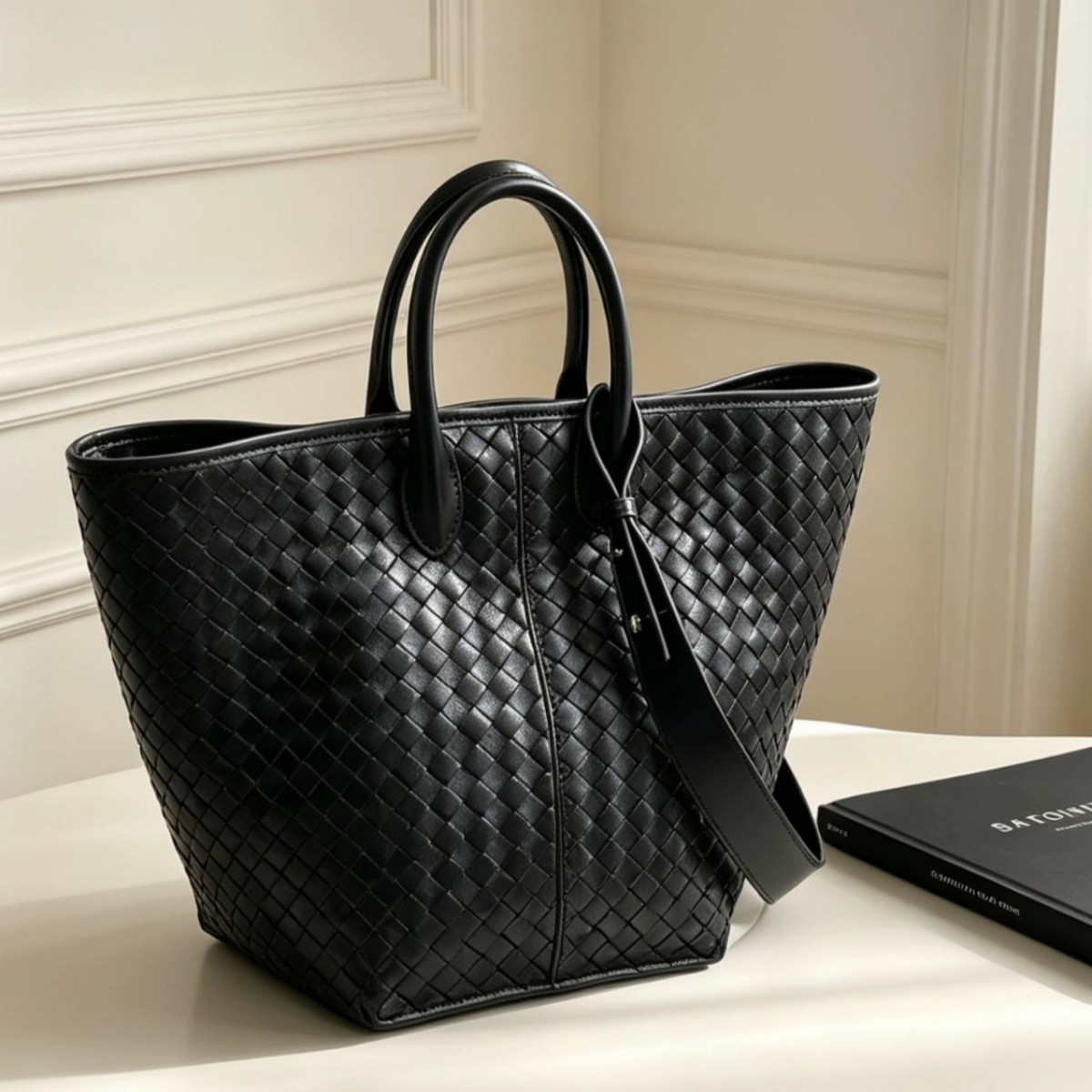Sheepskin Woven Tote Bag, Supple‑Leather French‑Inspired Vacation‑Style Bucket Bag, Genuine‑Leather Wing Shoulder Bag