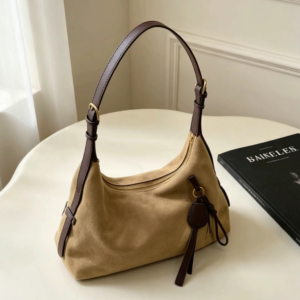 Suede Underarm Bag, Large‑Capacity Fashion‑Forward Commuter Soft‑Leather Dumpling Shoulder bag