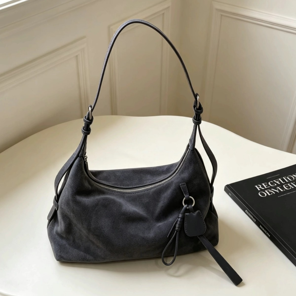 Suede Underarm Bag, Large‑Capacity Fashion‑Forward Commuter Soft‑Leather Dumpling Shoulder bag