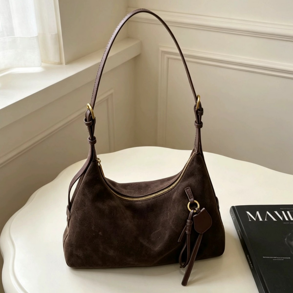 Suede Underarm Bag, Large‑Capacity Fashion‑Forward Commuter Soft‑Leather Dumpling Shoulder bag