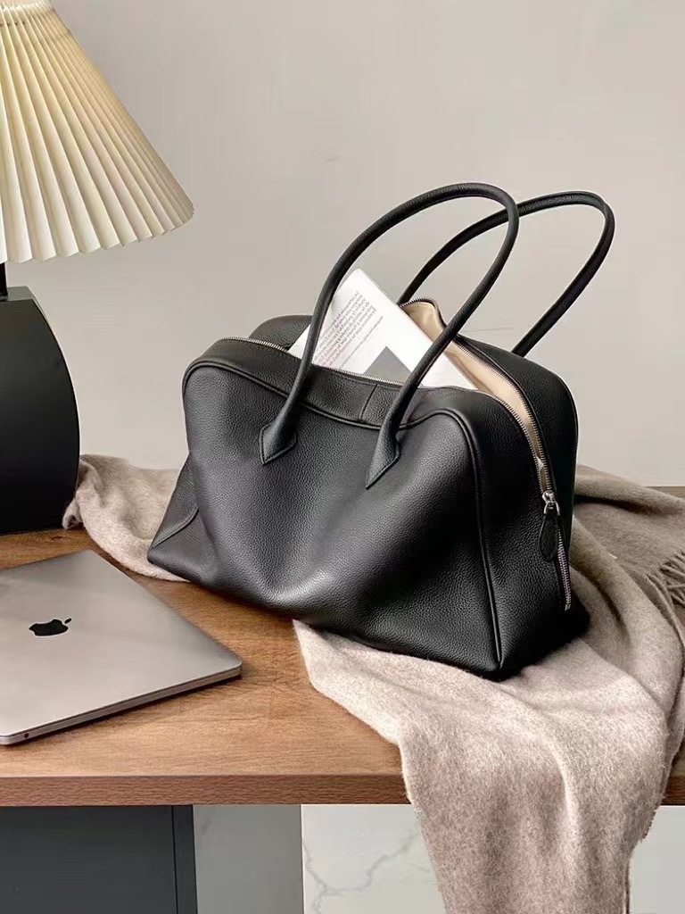 Top Grain Leather Minimalist Boston Bag, Large Capacity Underarm & Shoulder Bag